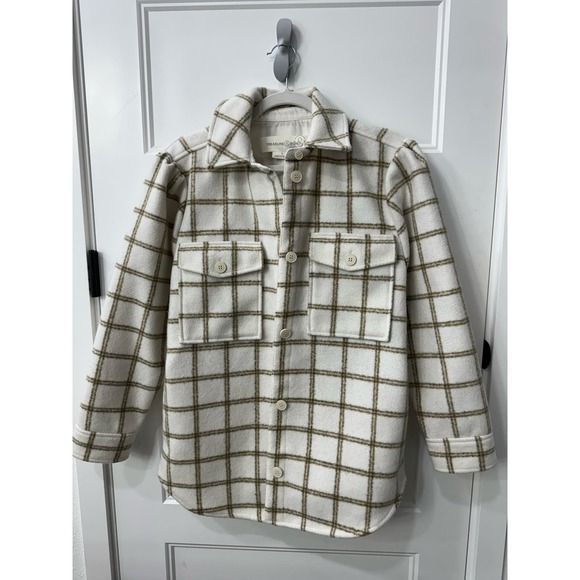 Treasure & Bond Plaid Puff Sleeve Shirt Jacket Ivory Plaid Button Up MSRP $129 - Picture 2 of 11